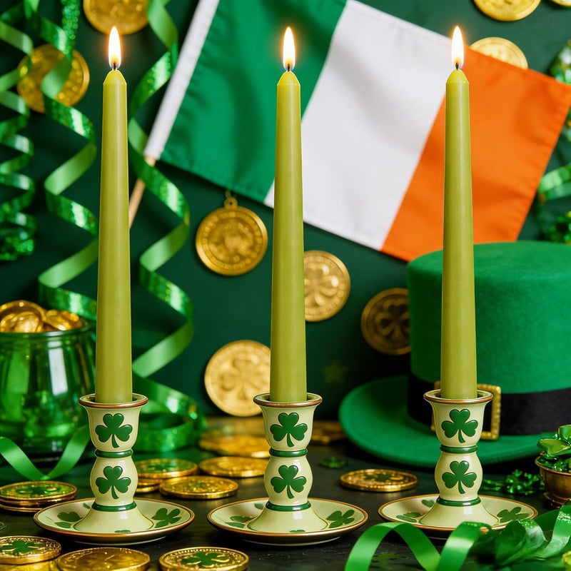 Sihuida 12-Pack Olive Green Taper Candles, 10 Inch Unscented Dripless Candlesticks, Long-Lasting Burn Time of 7-8 Hours, Perfect for Christmas Home Décor Spring and St. Patrick's Day - Image 2